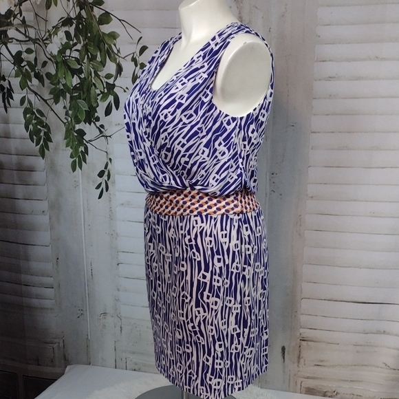 Suzi Chin for Maggy Boutique Purple and White Faux Wrap Midi Dress Size 14 - Picture 4 of 8